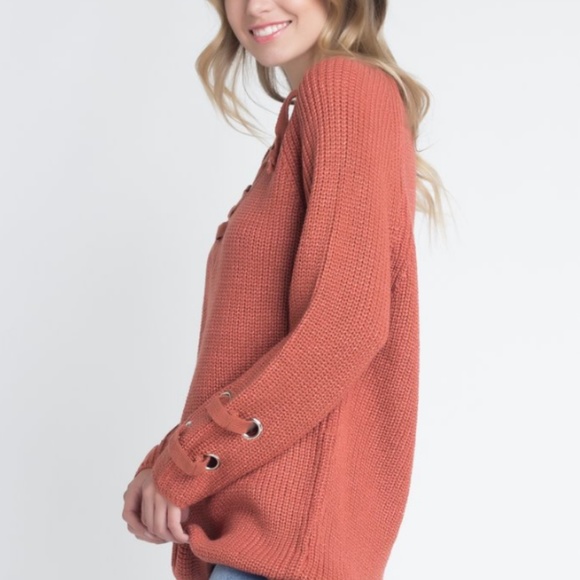 Criss Cross Lace-Up Loose Knitting Sweater - Picture 3 of 5